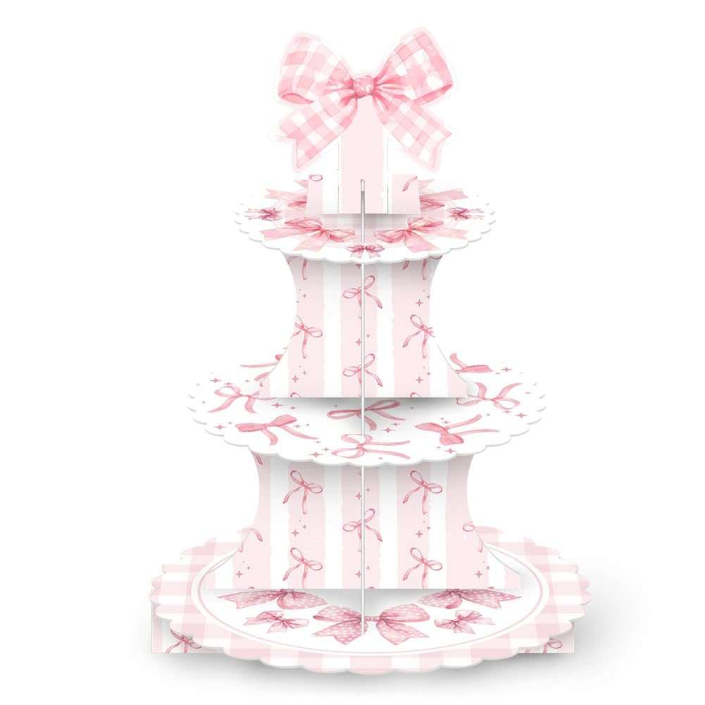 CTRLZS The Bow Theme Party Supplies Girl Pink Bow Cupcake Tower Pink Bow Girl Birthday Party Decoration Dessert Table Cake Rack