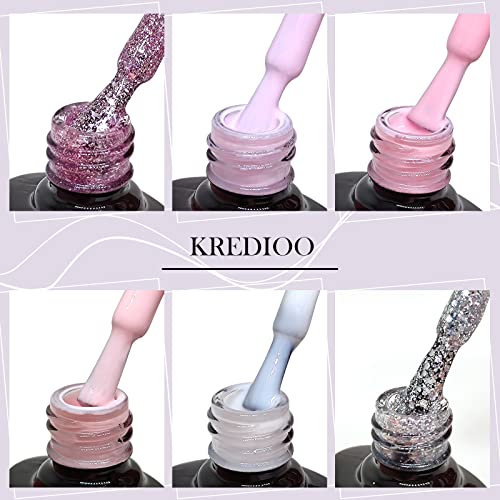 UV Gel Nagellack Kredioo Gel Nagellack Set, 6 Stück Shellac Nagellack Rosa Weiß Glitzer Nagelgel Farben, UV Gel… – Bild 3