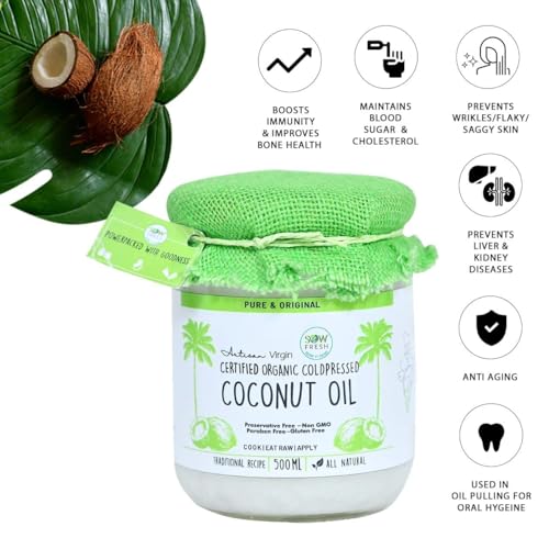 Image of Sow Fresh All Natural Extra Virgin Coconut Oil - 500ml Organic Cold Pressed Virgin Vegan Coconut Oil for Cooking, Hair & Skin Care and Oil Pulling - No Preservatives & No Sugar