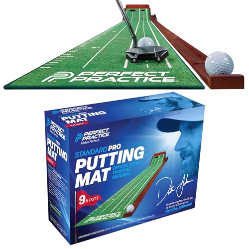 Perfect Practice 2-Hole Golf Putting Mat - 9.5ft Portable Putting Green, Indoor & Outdoor Practice, with Ball Return - Golf Training Aid for Home, Office, Backyard - Golfing Gifts for Men