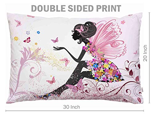 Ekobla Throw Pillow Cover Flower Fairy Beautiful Butterfly Girl With Pink Wings Elves Wild Floral Leaves Decor Lumbar Pillow Case Cushion For Sofa Couch Bed Standard Queen Size 20X30 Inch #TOP6