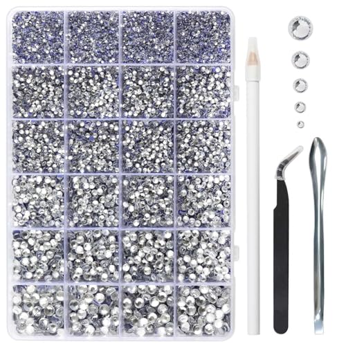 Image of Hotfix Rhinestones Kit,Crystal, Mixed 5 Sizes 14400pcs | Clear Hot Fix Crystals, for Bedazzling Clothes Crafts, with Wax Pencil,Tweezers and Spoon,SS6-SS30