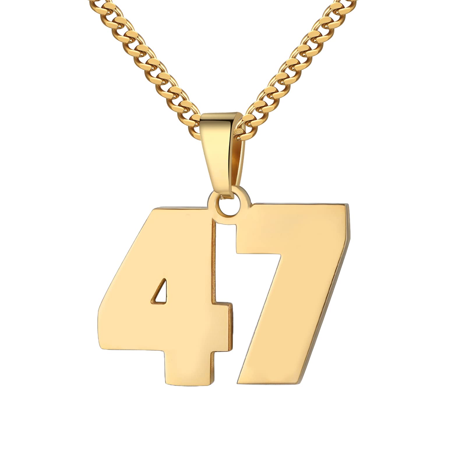Number Necklace for Boy 0-99 Athletes Jersey Number Necklace Stainless Steel Chain 22+2 inch Personalized Number Charm P