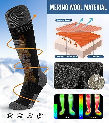 Chaussettes De Ski FORVEVO Laine Mérinos - 2 Paires Thermiques Épaisses Homme Femme Pour Hiver