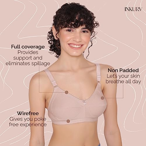 Image of INKURV Full Coverage Cotton Bra for Heavy Bust| Minimizer Bra for Women| Anti-Sagging Breast Lift Up| Non-Wired| Non-Padded Daily Use Bra for Ladies| Combo of 2