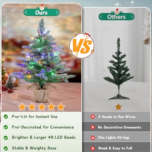 Bosceos 24 Inch Tabletop Christmas Tree, Battery Operated Prelit Small Xmas Tree thumb #2
