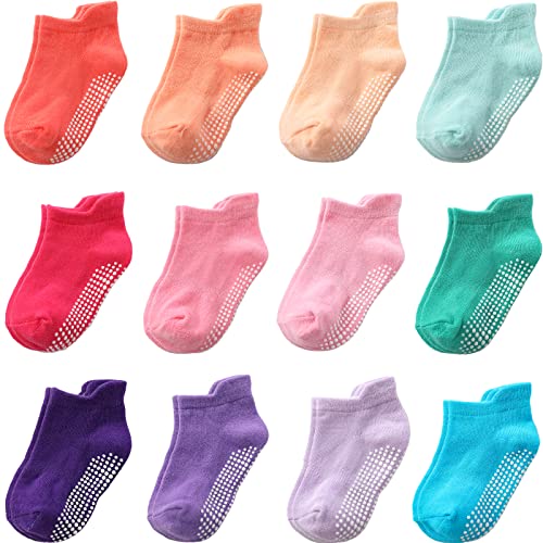 Image of Aroveea Non Slip Grip Ankle Baby Socks 12 Pack for Toddler Boys and Girls Kids,Infant Cute Cotton Baby Socks