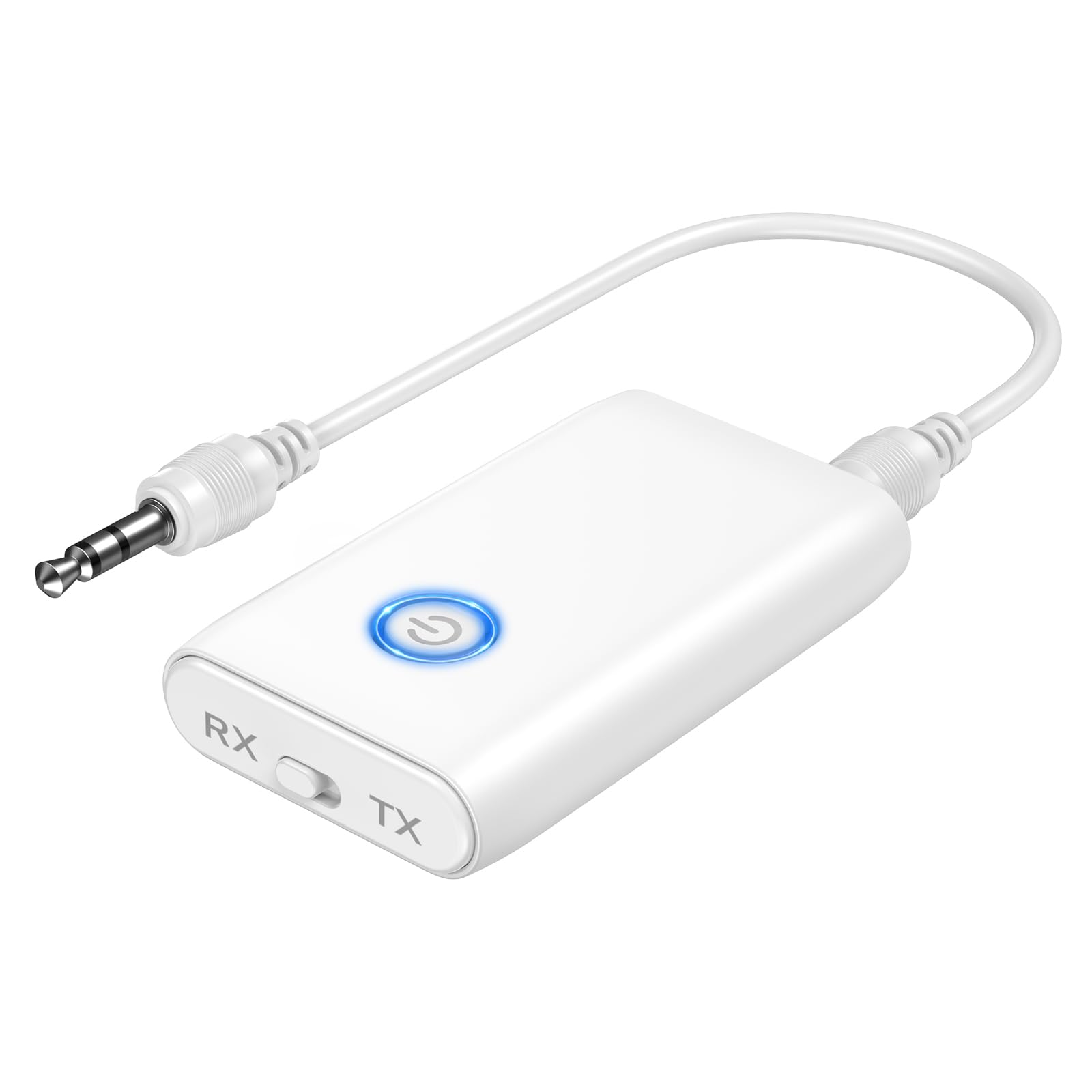 Car Bluetooth AUX Adapter, Bluetooth 5.3 Transmitter Receiver with 3.5mm Jack, USB Charging, 2-in-1 Wireless Audio Adapter for Home Stereo/Speakers/Wired Headphones - White