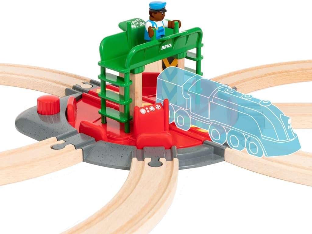 BRIO World 33476 - Turntable & Figure | 2 Piece Wooden Toy Train Accessory for Kids | Multiple Track Connection Points | Spacious Turntable | Poseable Train Engineer Figure | Ages 3 and Up image 5