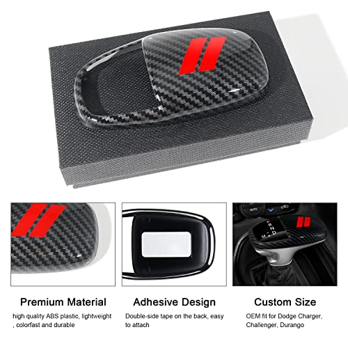 Remoch Gear Shift Knob Head Cover Trim For Dodge Charger Challenger 2015-2021 2022 2023 Durango 2016-2023 Accessories Interior Gear Shifter Cover Shell Insert Decoration (Carbon Fiber, Red Trim) #TOP2