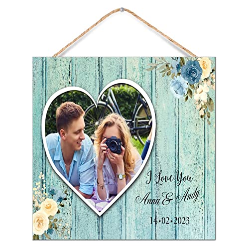 Tablón de madera personalizable con texto I Love You y acabado envejecido para colgar 2