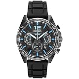 セイコー メンズ ステンレススチール 日本製クォーツ シリコンストラップ ブラック カジュアルウォッチ (モデル:SSB353), シルバー, クロノグラフ。