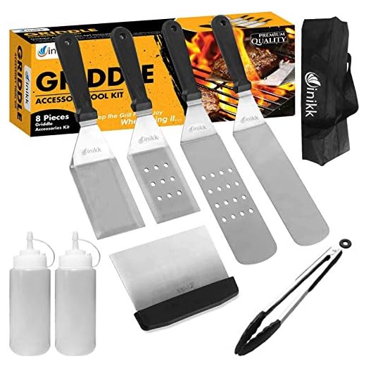 Griddle Accessories Kit , 8-Piece Flat Top Grill Accessories-Long/Short Spatula Set with Flippers, Chopper, Kitchen Tong, Squirt Bottles and Carrying Bag – Griddle Tools for blackstone and Teppanyaki