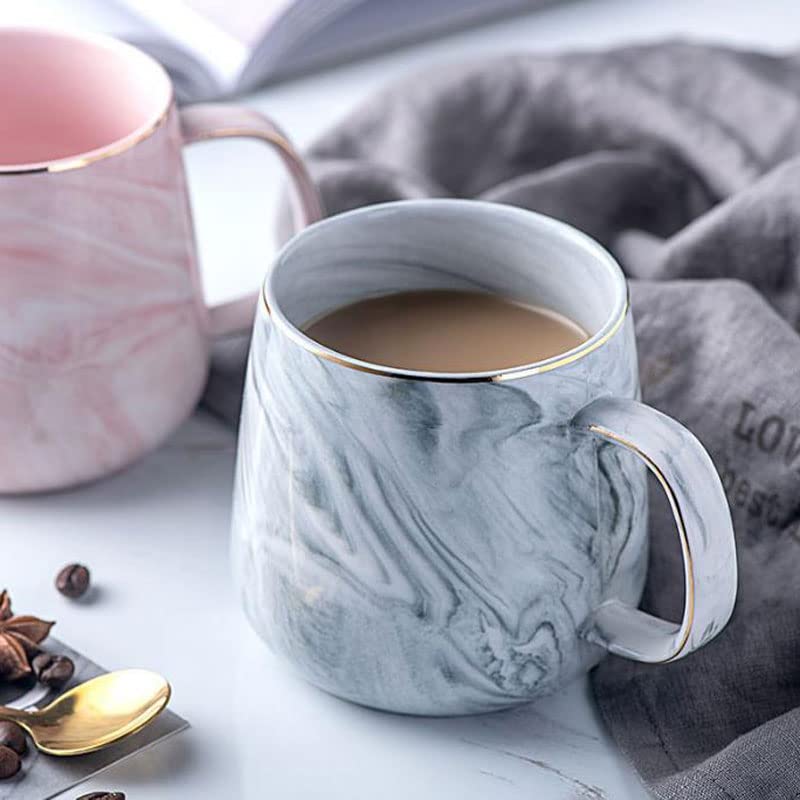 Tasse à Thé Motif Marbre Élégant 400 Ml Avec Infuseur, Couvercle Et Cuillère – Céramique Fine Bleu, Idéal Cadeau