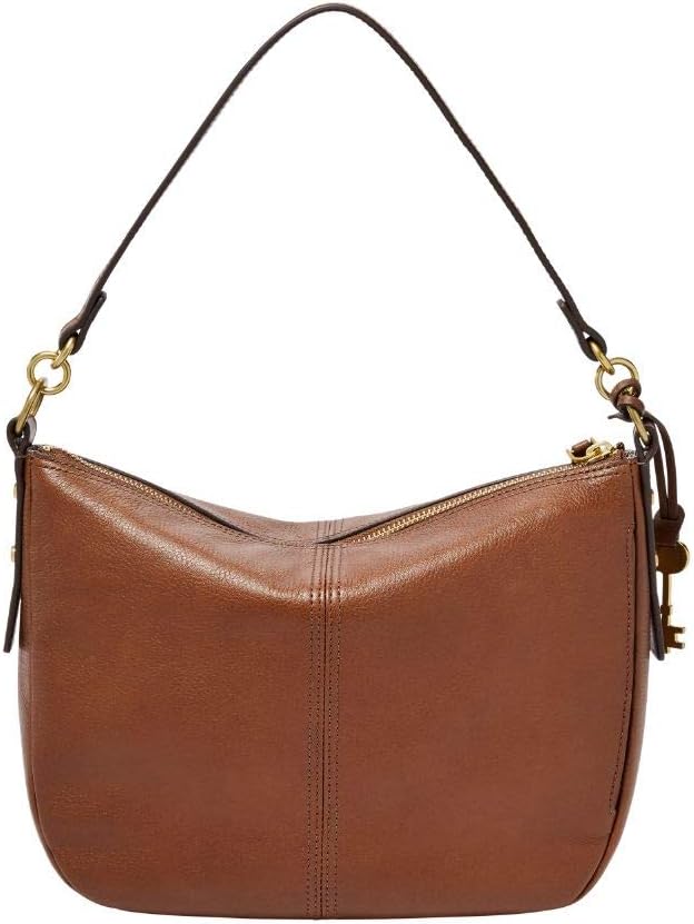 Fossil Women's Jolie Leather Crossbody Handbag, Brown with Women's Logan Faux Leather RFID Tab Clutch Wallet, Brown