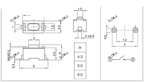100 unids/lote 14.343 in 2pin SMD interruptor táctil botón táctil micro interruptor 0.118x0.236x0.169 in botón blanco