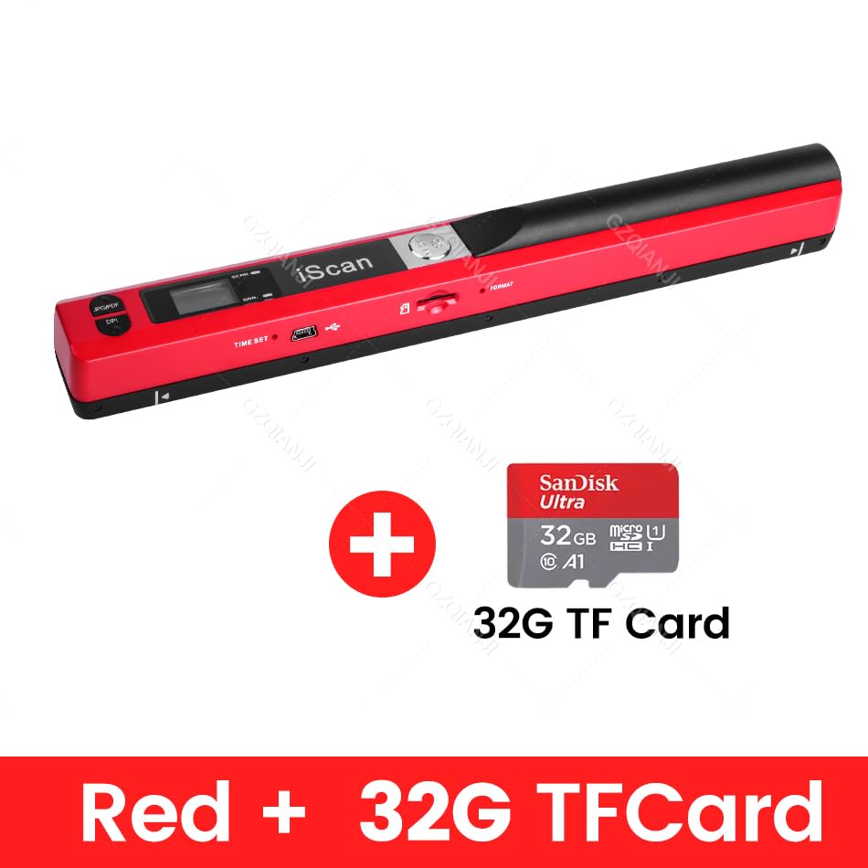 A4 Document Portable Scanner New Creative Handheld Mobile iScan 900 DPI USB 2.0 LCD Display Support JPG/PDF Format(RD Add 32G TFCard)