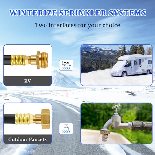 Image of RV Winterizing Blowout Adapter Kit with Valve for Sprinkler Camper | Air comp quick connect plug,3 /4 inch garden hose faucet,antifreeze for motorhomes /boats /travel trailers, brass,lead-free,18 inch