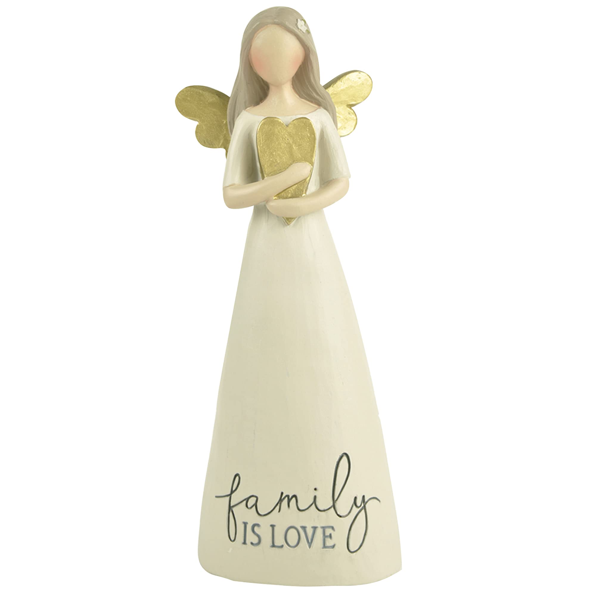 Family is Love Heart Soft Cream 6 inch Resin Stone Collectible Angel Figurine