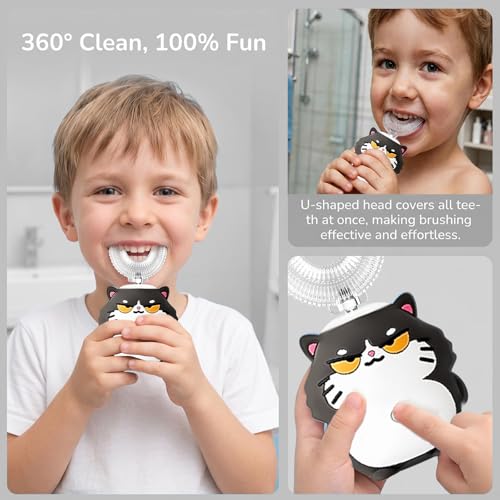 Image of Kids U-Shaped Sonic Electric Toothbrush, Cartoon Design 360 Deep Cleaning, IPX7 Waterproof Auto Toothbrush for Toddlers(7-15 AG)