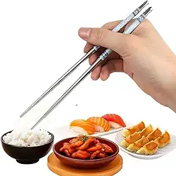 Kit 2 Pares de Hashi Inox Metal 23cm Reutilizável Higiênico Durável e Não Escorrega (4 palitos)