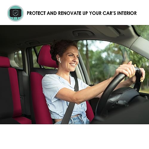 Image of FH Group Universal Car Seat Covers Full Set for SUV Truck Sedan Vans | Waterproof All-Purpose Cloth Seat Cover Set Airbag Compatible Washable Split Bench Protector Interior Upgrade - Burgundy