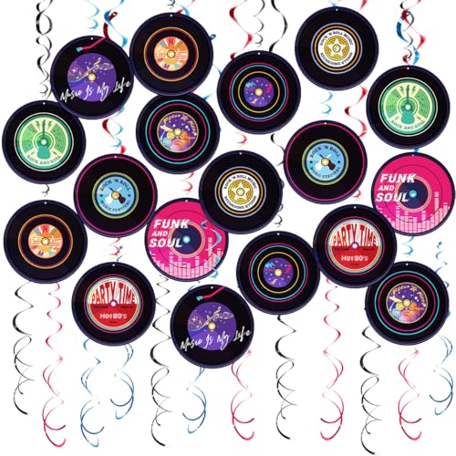 Tourbillons rétro en vinyle et décorations de fête de musique rock pour anniversaire vintage
