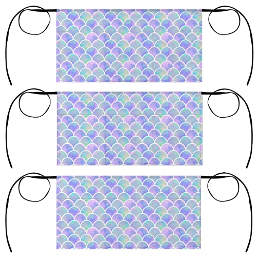 bisibuy 3 Pack Server Aprons with 3 Pockets, Mermaid Fish Scale Gradient Waitress Waiter Wasit Apron for Women Men Restaurant Bistro Cafe Bars Half Aprons Waitress Server Accessories