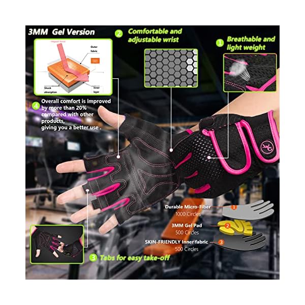 MOREOK Workout Gloves Padded Weight Lifting Gloves for Men/Women, [3MM Gel] Fingerless Grip Gym Gloves Fitness Gloves for Exercise,Hanging,Weightlifting, Cycling, Pull ups, Rowing - Image 2