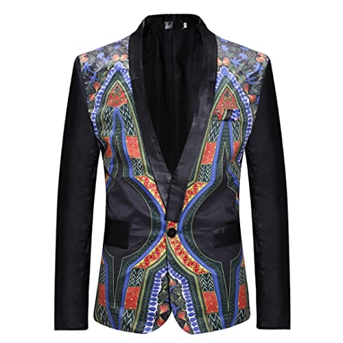 Men African Style Print Vintage Suit Jacket Ethnic Style One Button Blazer