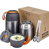 【Das Paket】Enthaltet 2 thermobehälter (500ml+700ml) + 2 faltbare Löffel + 1 anleitung, können Sie die Kapazität wählen, um nach Ihren Bedürfnissen zu tragen und auch bequem für Familienreisen.
