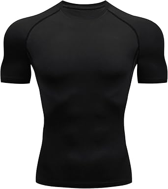 Men's Cool Dry Short Sleeve Compression Shirts Sports Baselayer T-Shirts Active Athletic Performance Running Shirts Gym Workout Shirt Moisture Wicking Top Slim Solid Tshirt Summer Training Tee L