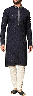 SK131 Men's Navy Blue Kurta Pajama Set Indian Party Suit (36)