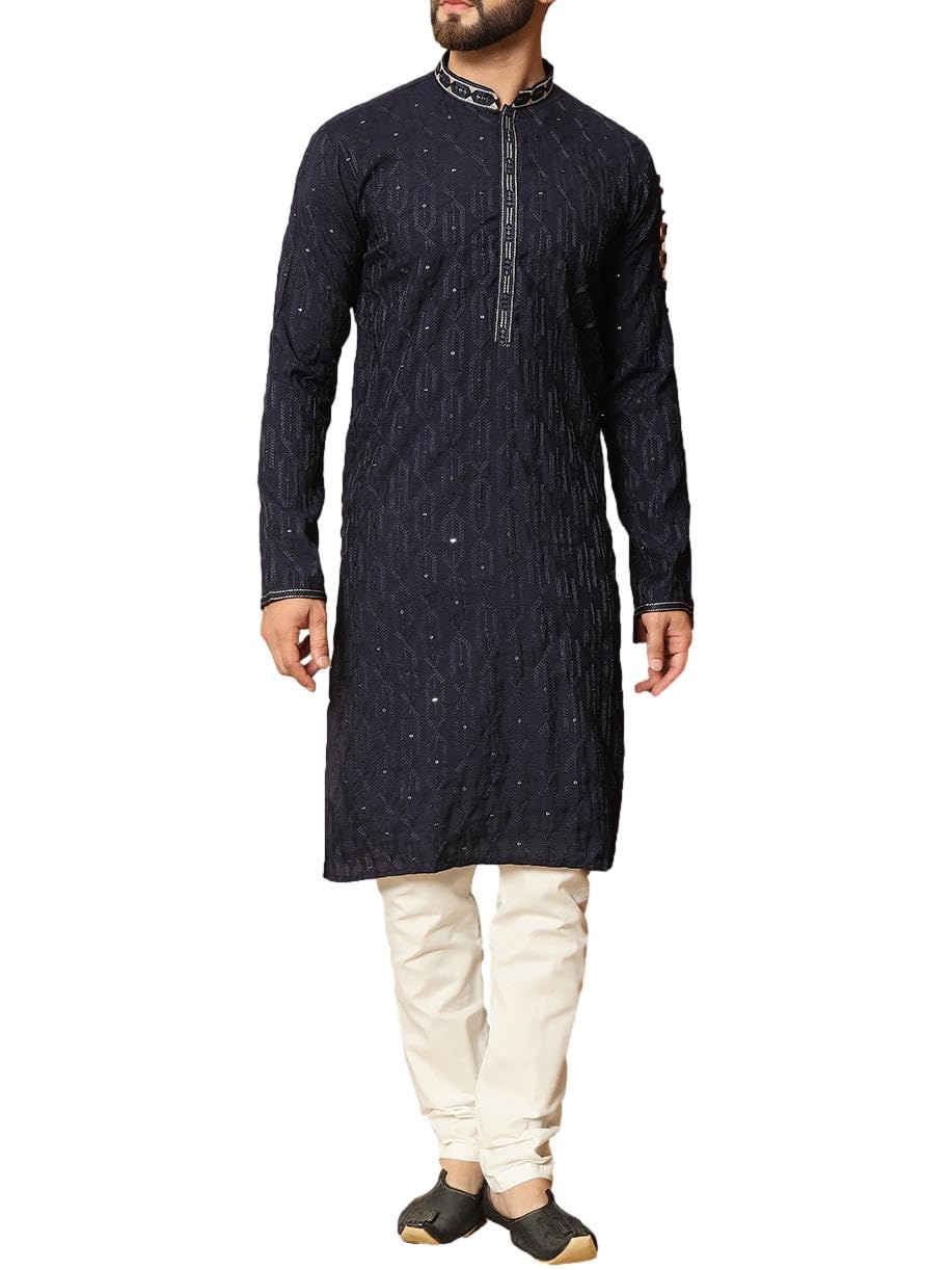 Sonisha SK131 Men's Navy Blue Kurta Pajama Set Wedding Kurta Pyjama Indian Party Suit (42)