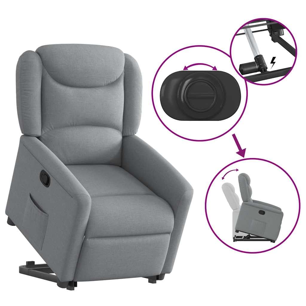 Sillón reclinable elevable de Tela Gris Claro
