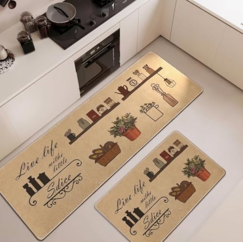 Image of proxin 2 Pcs Kitchen Mats Set - Waterproof Memory Foam Anti-Fatigue Mat Comfortable Standing Mat for Kitchen Non-Slip Rug for Kitchen, Sink, Laundry & Home Office