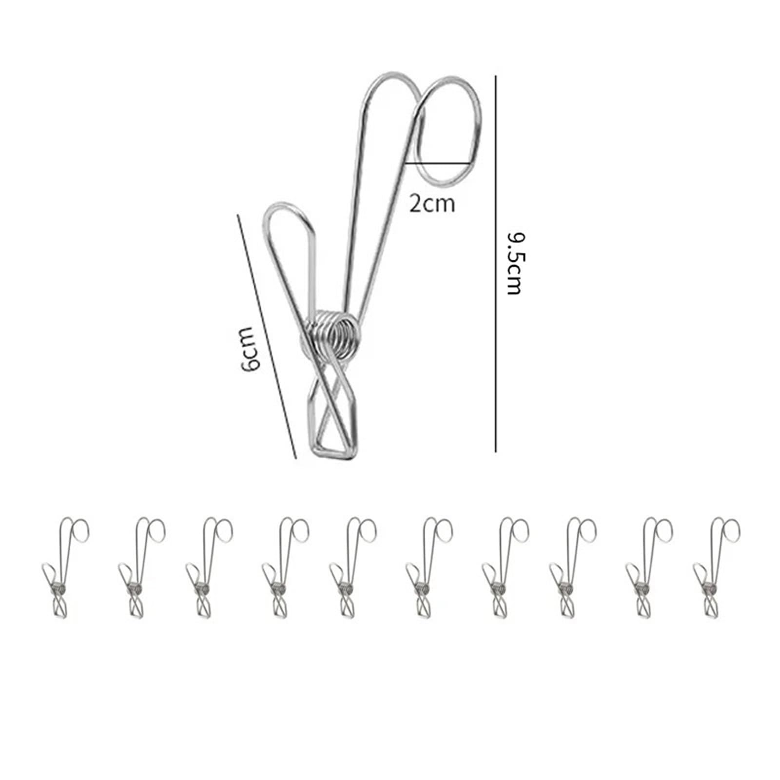 40 Stück Edelstahl-Wäscheklammern mit Haken, Metall-Federklammern, universelle Hängeklammern for Büros, Küchen, Badezimmer für Socken(9.5cm)