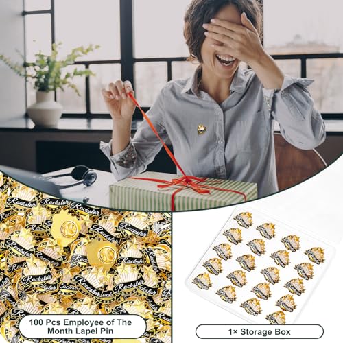 Image of Yunlly 100 Pcs Employee of The Month Lapel Pins Recognition Employee Star Appreciation Enamel Pins Team Gift for Team Staff Volunteer Nurse Teacher Coworkers Award