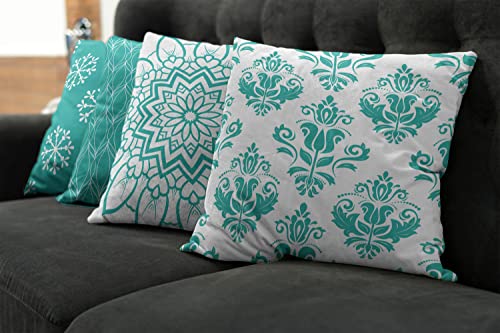 Ambesonne Retro Throw Pillow Cushion Case Pack Of 4, Trellis Grid Medieval Floral Damask Mandala Flower Ornament In Modern Monochrome, Modern Accent Double-Sided Digital Printing, 20", Dark Seafoam #TOP7