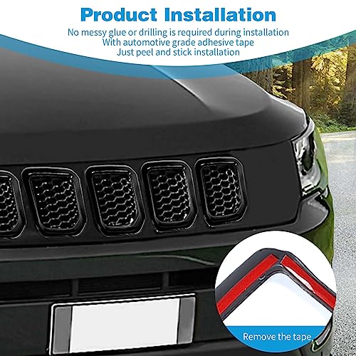 Image of for Compass Front Grille Insert Cover Trim Frame Compatible with Jeep Compass 2021 2022 2023 Black Exterior Accessories 7pcs