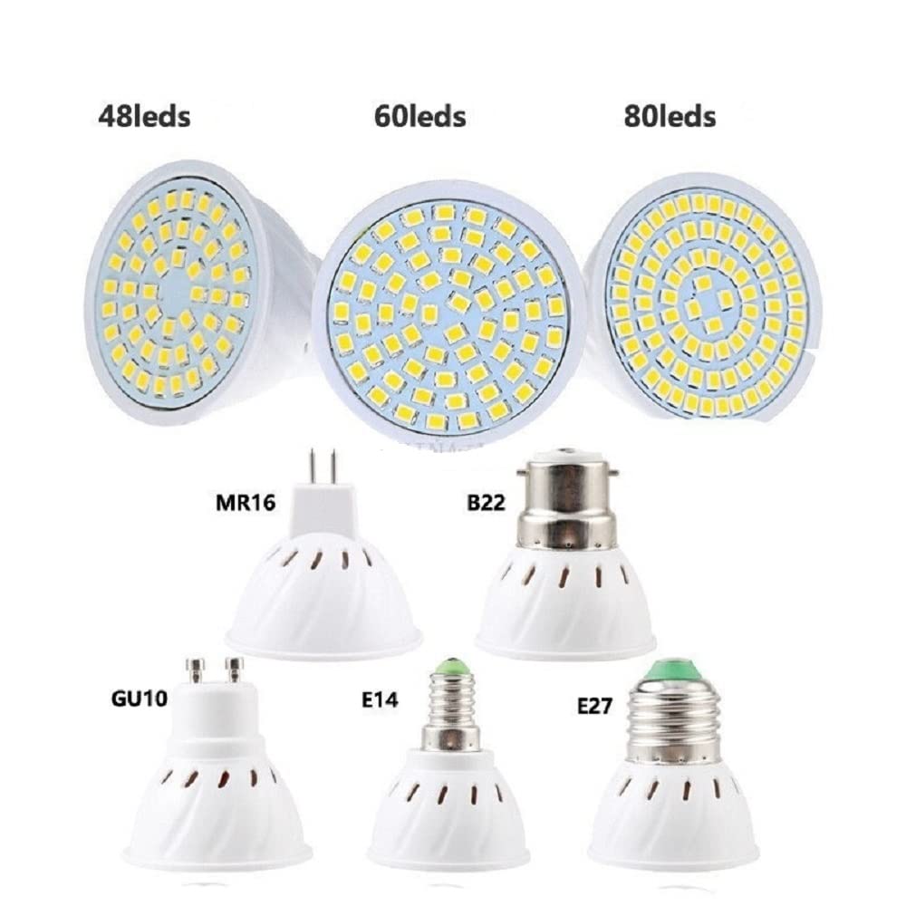 Illuminazione per Interni 50 Pezzi AC220V Lampada LED E27 E14 MR16 GU10 B22 Lampadina faretto 48 60 80led Lampadine LED Gu5.3 Lampade Faretto 5W 7W 9