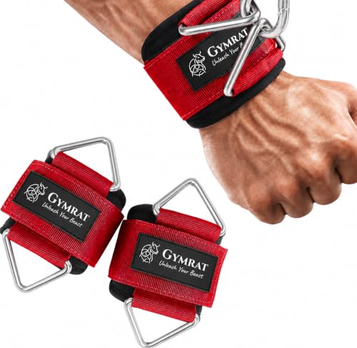 Image of GYMRAT RED Wrist Cuffs with D-Ring, Wrist Wraps for Weightlifting with Neoprene Padding, Wrist Straps for Cable Machines