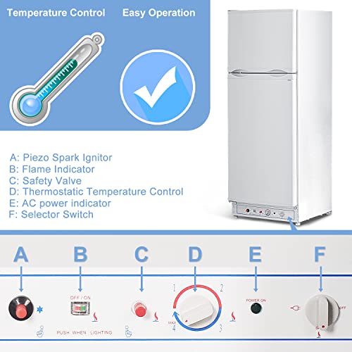 Smad Propane Refrigerator 110V/Propane Fridge Up Freezer 9.3 Cu.ft Propane Refrigerator With Freezer Large Capacity Refrigerator Off Grid, White #TOP4