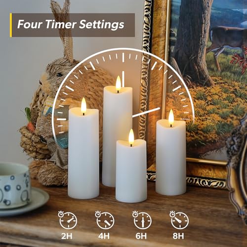 Image of Waterproof Flameless 2.2 inch x4 inch 4 inch 5 inch 5 inch 6 inch 6 inch 7 inch 7 inch Pillar Candles with Remote Control and Timer, LED White Battery Operated Plastic Wave-Shaped Design Pack of 8 Outdoor Flickering