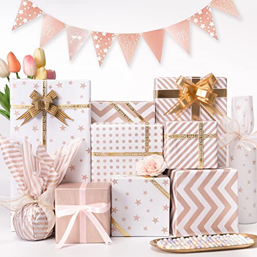 Image of Larcenciel 50 Pieces Rose Gold Tissue Paper 20x28inch, Metallic Gift Tissue Paper for Gift Bags, Gift Wrapping & Packaging for Birthday Party Favor Decor DIY Fringes Shredded Fill Confetti