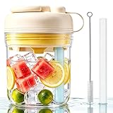 2 in 1 Ice Cup Maker with Straw, Silicone Mold and Leak Resistant Travel Lid, Portable Ice Cube Cup for Coffee, Juice, Fruit Tea, Home, Office, Camping and Travel (White)