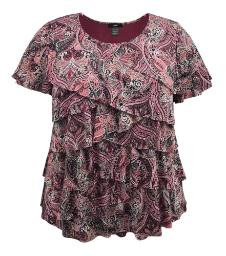 Image of LEEBE Women and Plus Size Printed Mesh Ruffle Top (Small-5X)