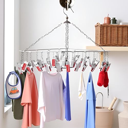 Image of HAZEL Stainless Steel Cloth Hanger with 25 Clips | 360 Degree Baby Cloth Drying Hanger | Multi Clip Clothes Hanger
