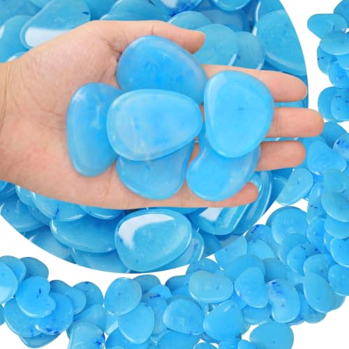 Image of Landical Large Glow in The Dark Rocks Garden Stones Night Guide Pebbles Outdoor Fish Tank Rocks Aquarium Gravel Luminous Stones for Walkway Yard Succulent Plant Decor(100 Pcs,Blue,1.8 Inch)