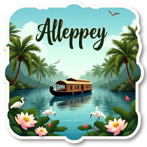 Image of Naxon Alleppey Kerala Souvenir Wooden Fridge Magnet - 3x3 Inch Refrigerator Magnet for Kitchen & Home Decor | Travel Souvenir Gift with Backwaters & Houseboat Design | Pack of 1